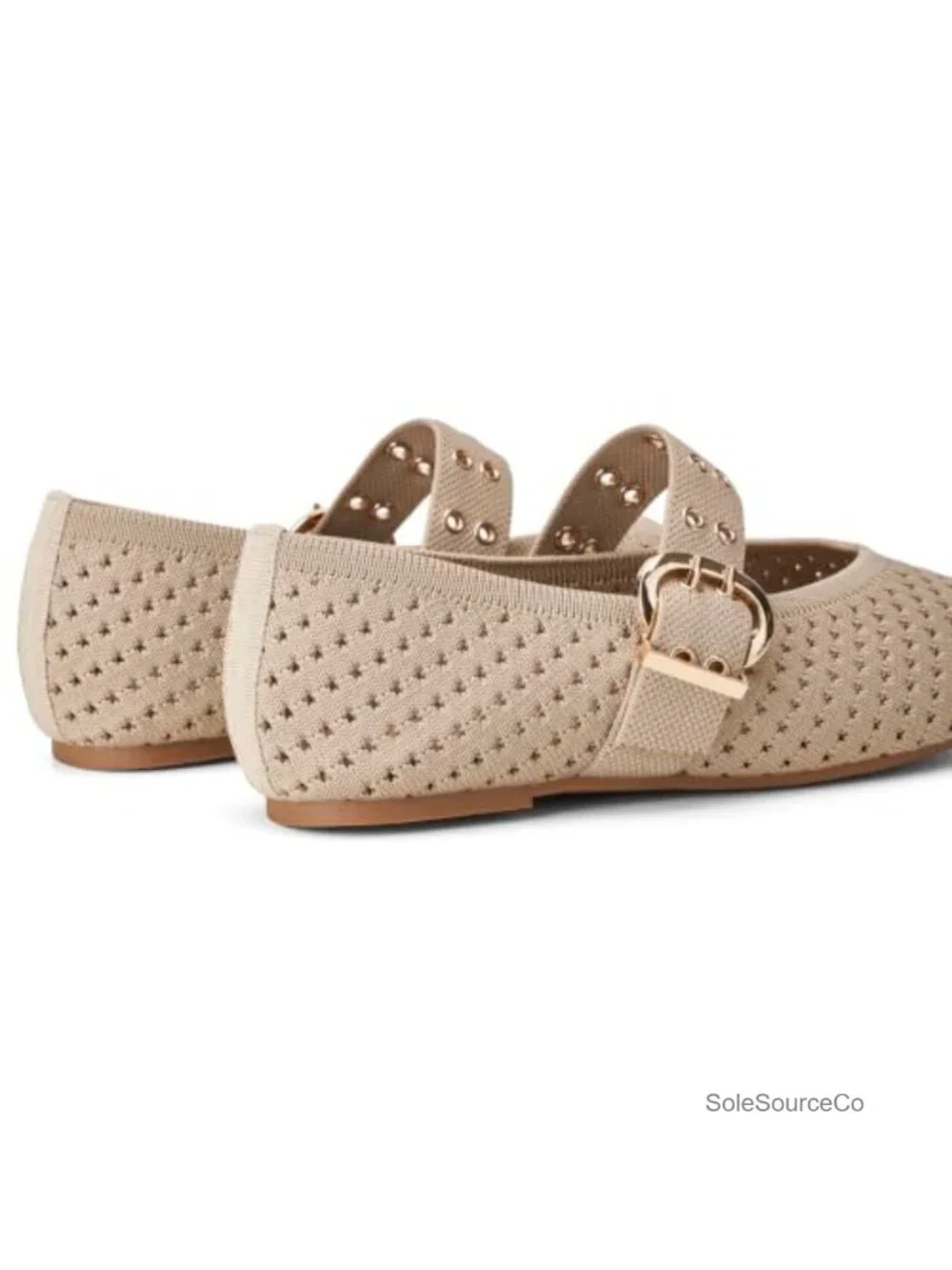 Women's Knit Flats Square Toe Mary Jane Shoes Adjustable Buckle Non-Slip
